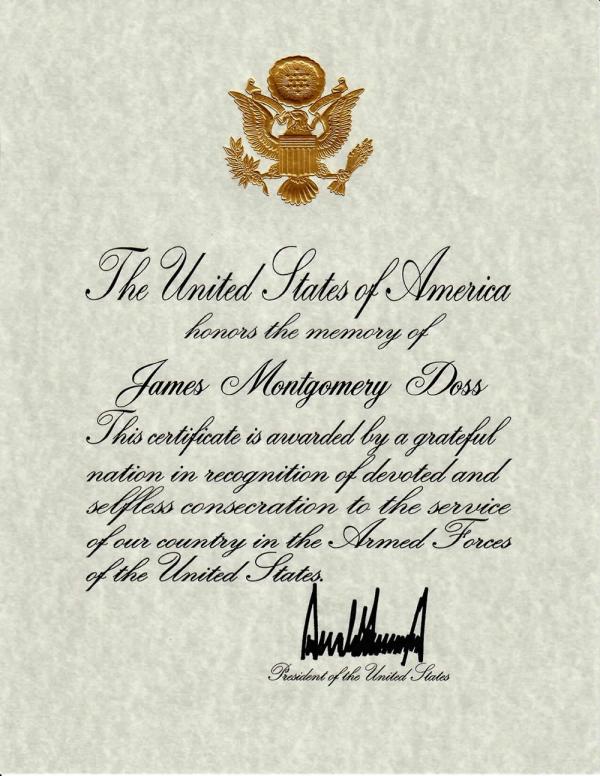 Service Recognition (signed by Trump) Service Recognition (signed by Trump)